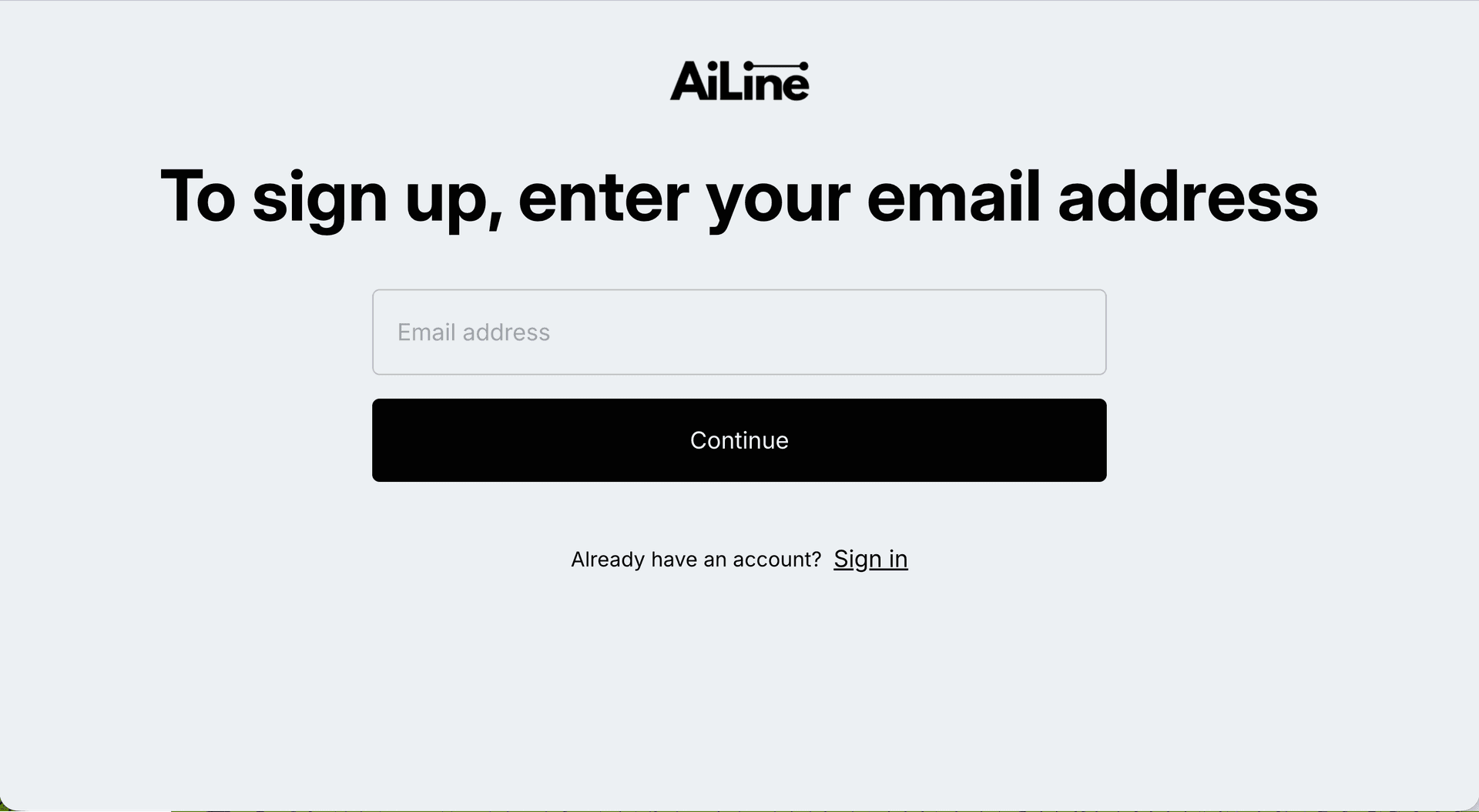 AiLine signup page with email input